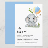 Budget Elephant Blue Boy Baby shower Uitnodiging