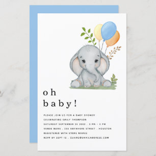 Budget Elephant Blue Boy Baby shower Uitnodiging