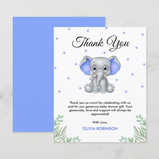 Budget Elephant Boy Baby shower Carte de remerciem (Devant / Derrière)