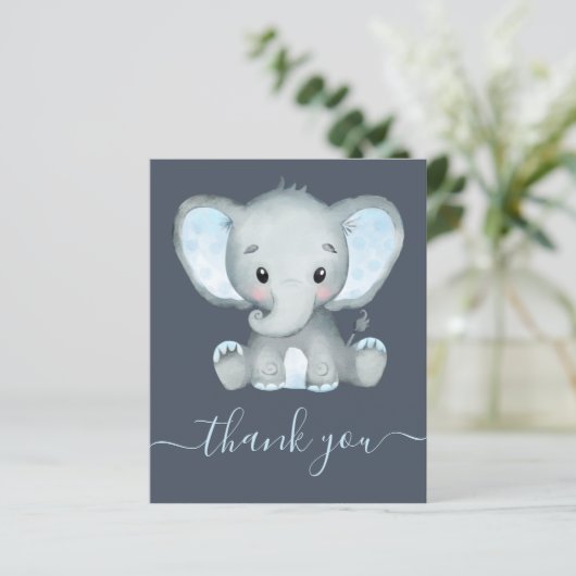 BUDGET Elephant Boy Baby shower Carte de remerciem (Debout devant)