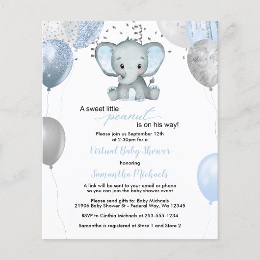 Budget Elephant Boy-ballonnen Virtueel Baby shower (Voorkant)