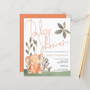 Budget Elephant Coral Baby shower Invitation