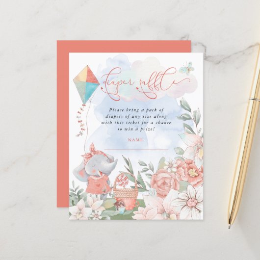 Budget Elephant Diaper Raffle Baby shower Picnic (Voorkant / Achterkant in situ)