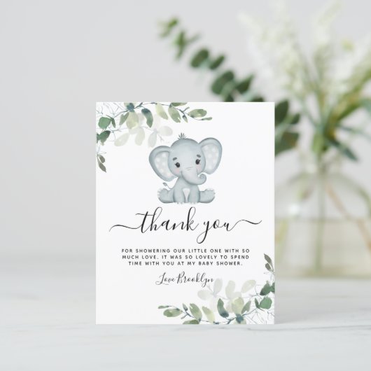 BUDGET Elephant Eucalyptus Baby shower Dank u wel (Staand voorkant)