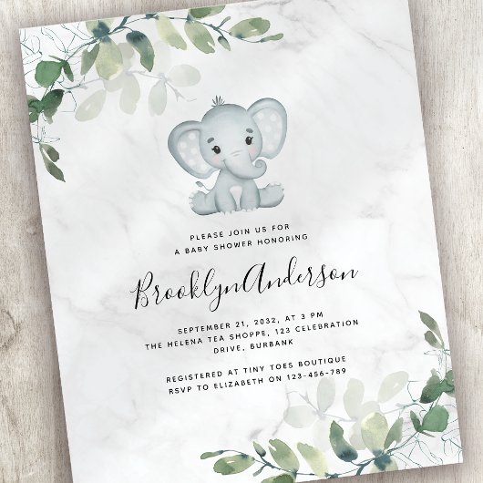 BUDGET Elephant Eucalyptus Baby shower Uitnodiging