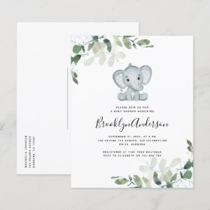 BUDGET Elephant Eucalyptus Baby shower Uitnodiging