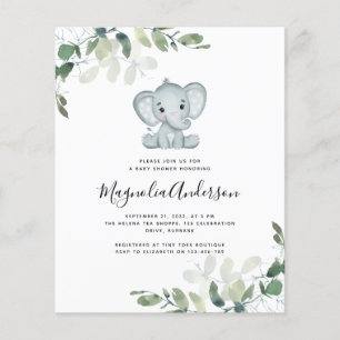 BUDGET Elephant Eucalyptus Baby shower Uitnodiging