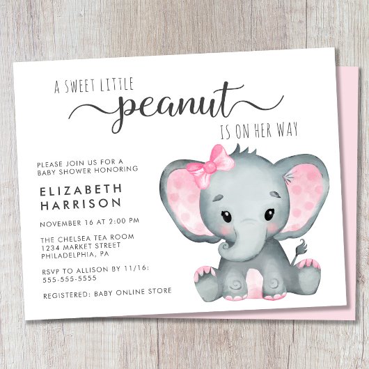 Budget Elephant Girl Baby shower Invitation