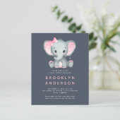 BUDGET Elephant Girl Baby shower Invitation (Staand voorkant)