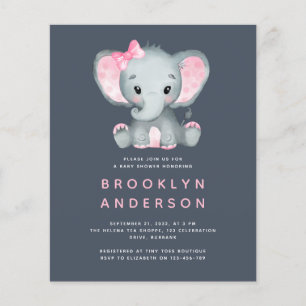 BUDGET Elephant Girl Baby shower Invitation
