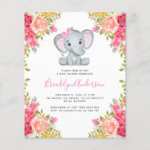 BUDGET Elephant Girl Baby shower Invitation (Voorkant)