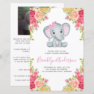 BUDGET Elephant Girl Photo Baby shower Invitation