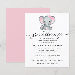BUDGET Elephant Grandma Baby shower Uitnodiging