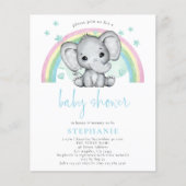 Budget Elephant Rainbow Blue Baby shower Invite (Voorkant)
