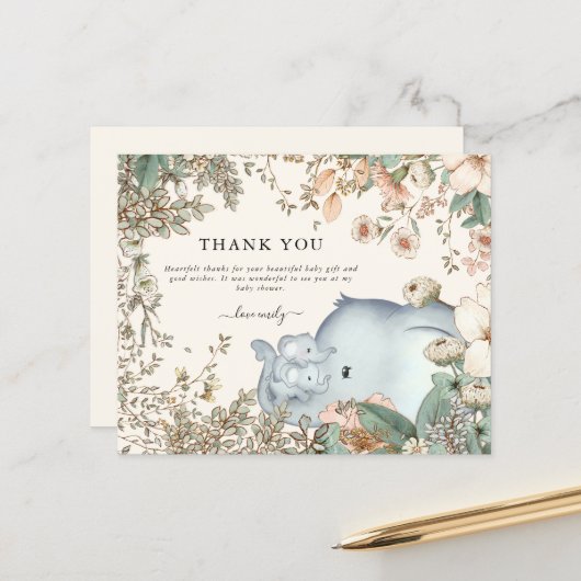 Budget Elephant Twins Cream Baby shower Dank u (Voorkant / Achterkant in situ)