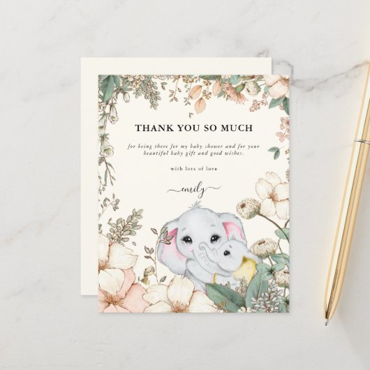 Budget Elephants Cream Baby shower Dank u (Voorkant / Achterkant in situ)