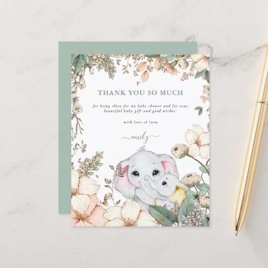 Budget Elephants Sage Baby shower Dank u (Voorkant / Achterkant in situ)