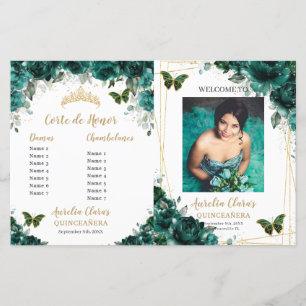 Budget Emerald Floral Quinceanera Programmes photo