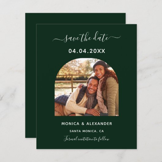 Budget emerald foto qr code bruiloft Save the Date (Voorkant / Achterkant)