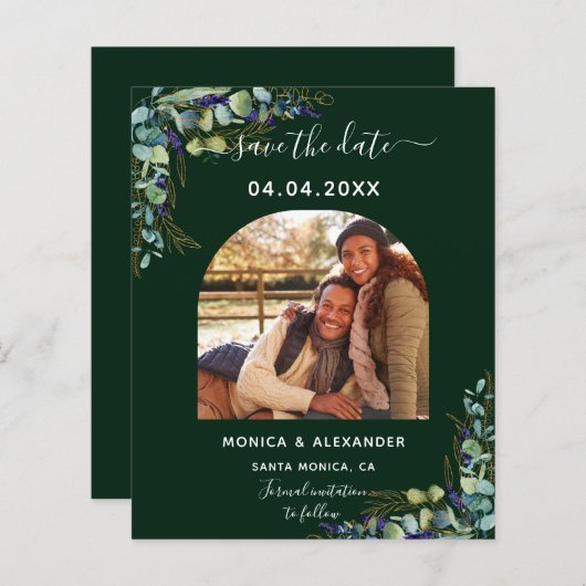 Budget emerald foto qr code bruiloft Save the Date (Voorkant / Achterkant)