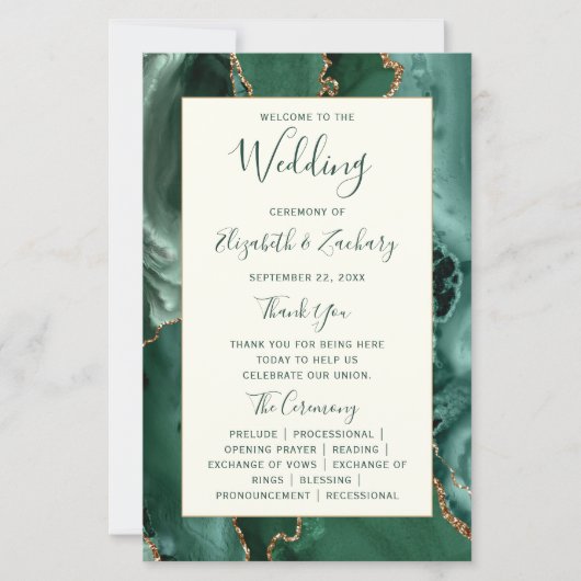 Budget Emerald Green Agate Ivory Wedding Program (Voorkant)