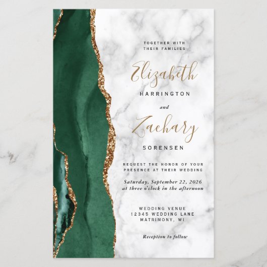 Budget Emerald Green Agate Marble QR Code Wedding (Voorkant)