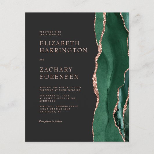 Budget Emerald Green Agate Roos Gold Wedding (Voorkant)