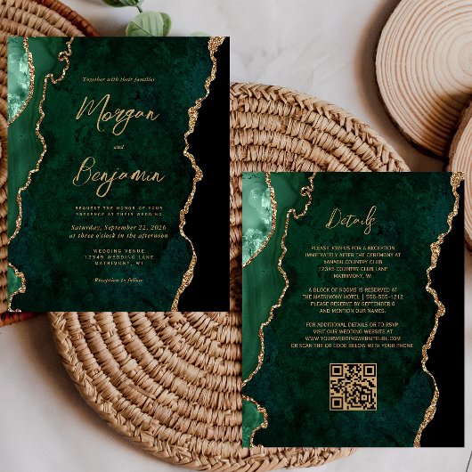 Budget Emerald Green Agate Script QR Code Trouwen
