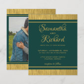 Budget Emerald Green en Gold Photo Wedding Invite (Voorkant / Achterkant)