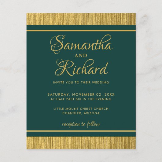 Budget Emerald Green en Gold Photo Wedding Invite (Voorkant)