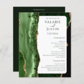 Budget Emerald Green Glitter Wedding Programme (Voorkant / Achterkant)