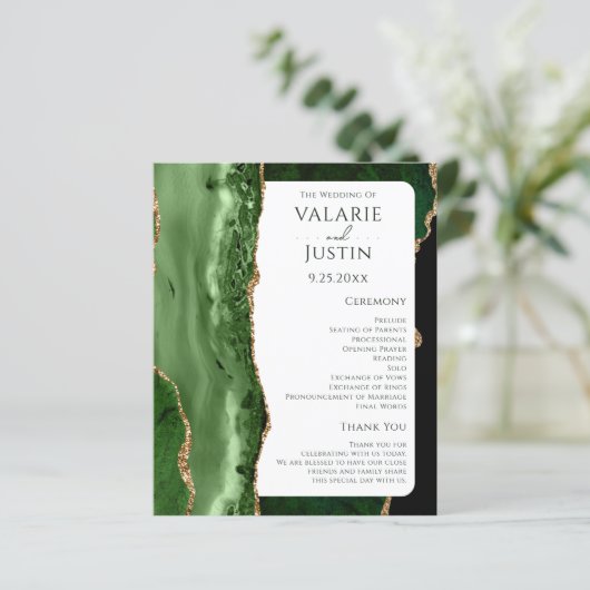 Budget Emerald Green Glitter Wedding Programme (Staand voorkant)