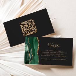 Budget Emerald Green Gold Agaat Wedding QR-code Informatiekaartje
