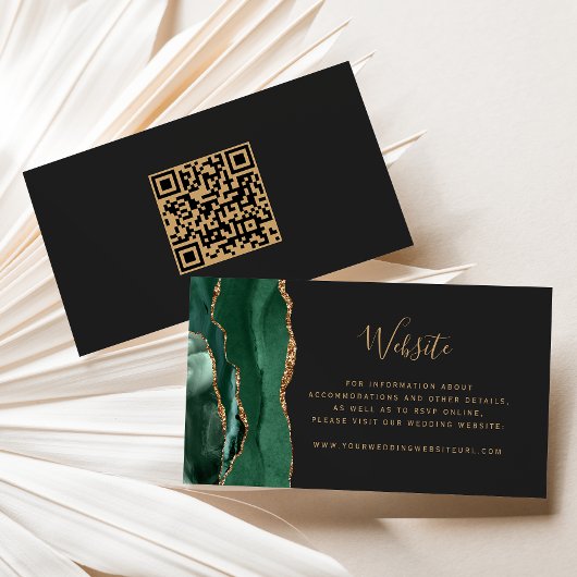 Budget Emerald Green Gold Agaat Wedding QR-code Informatiekaartje