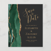 Budget Emerald Green Gold Agate Dark Save the Date (Voorkant)