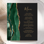 Budget Emerald Green Gold Dark Mariage Menu<br><div class="desc">Le bord gauche de cet élégant menu mariage moderne comporte une bordure d'aquarelle vert émeraude bordée d'une parties scintillant en faux or. Le texte personnalisable combine un script d'écriture fantaisiste couleur or et des polices de cuivre sur un arrière - plan noir en ardoise. L'envers est assorti d'une agate vert...</div>