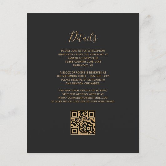 Budget Emerald Green Gold QR Code Weduwen Uitnodig (Achterkant)