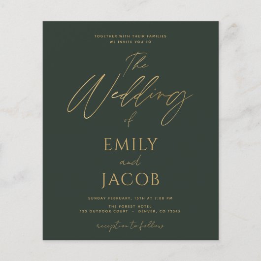 Budget Emerald Green Gold Wedding Modern Flyer (Voorkant)