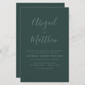 Budget Emerald Green Minimalist Wedding Invitation (Voorkant / Achterkant)
