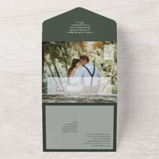 BUDGET Emerald Green Monochrome Tekst All In One Uitnodiging (Buitenkant)