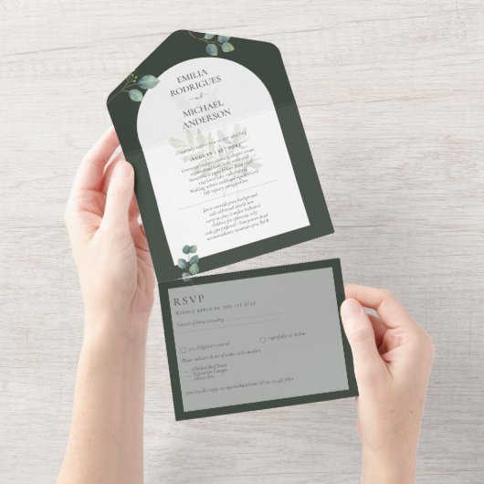 BUDGET Emerald Green Monochrome Tekst All In One Uitnodiging (Afscheurbaar)