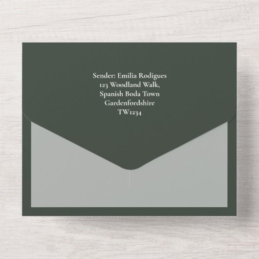 BUDGET Emerald Green Monochrome Tekst All In One Uitnodiging (Achterkant)