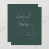 Budget Emerald Green Simple Wedding Uitnodiging (Voorkant / Achterkant)