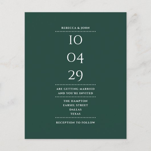 Budget Emerald Green Wedding Date Uitnodiging (Voorkant)