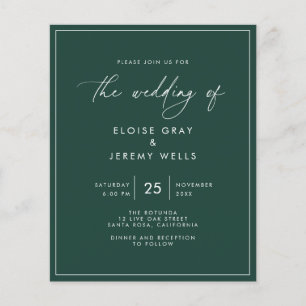 Budget Emerald Green Wedding Invitation Flyer