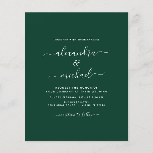 Budget Emerald Green Wedding Modern Typografie (Voorkant)