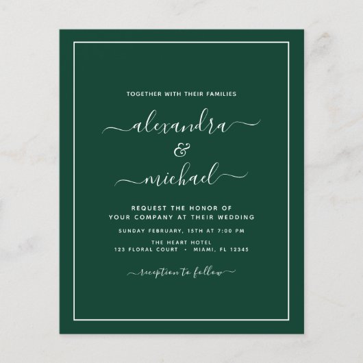 Budget Emerald Green Wedding Modern Typography Fly Flyer (Voorkant)