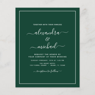 Budget Emerald Green Wedding Modern Typography Fly Flyer