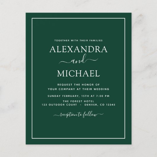 Budget Emerald Green Wedding Modern Typography Fly Flyer (Voorkant)