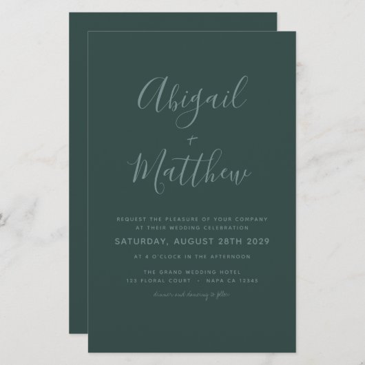 Budget Emerald Modern Photo Wedding Invitation (Voorkant / Achterkant)